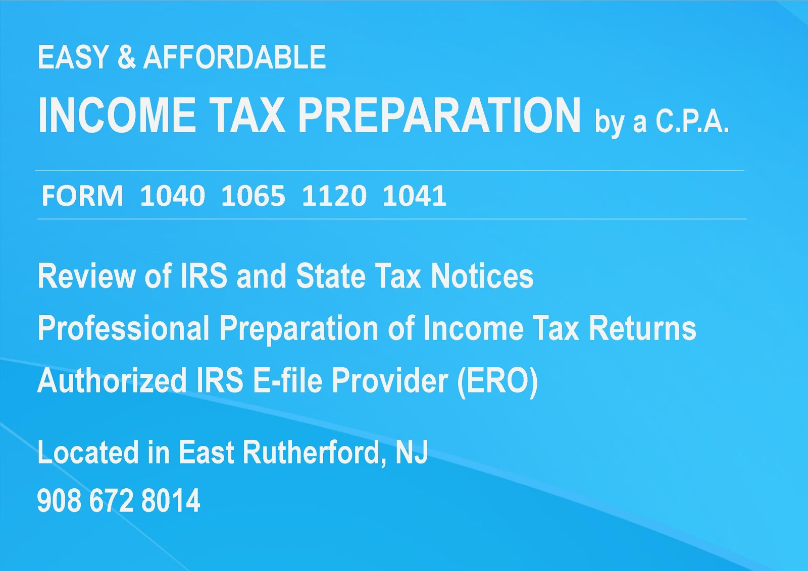 Photo of CPA - Income Tax in East Rutherford City, New Jersey, United States - 1 Picture of Point of interest, Establishment, Finance, Accounting