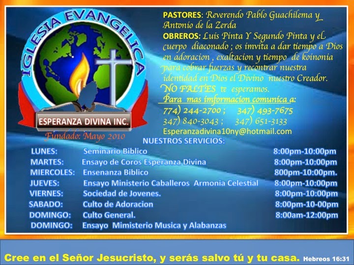 Photo of IGLESIA EVANGELICA ESPERANZA DIVINA INC in Queens City, New York, United States - 4 Picture of Point of interest, Establishment, Church, Place of worship