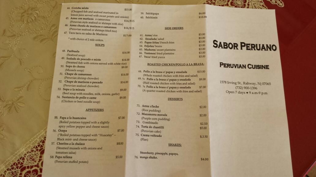 Photo of Sabor Peruano Restaurant in Rahway City, New Jersey, United States - 2 Picture of Restaurant, Food, Point of interest, Establishment, Meal takeaway