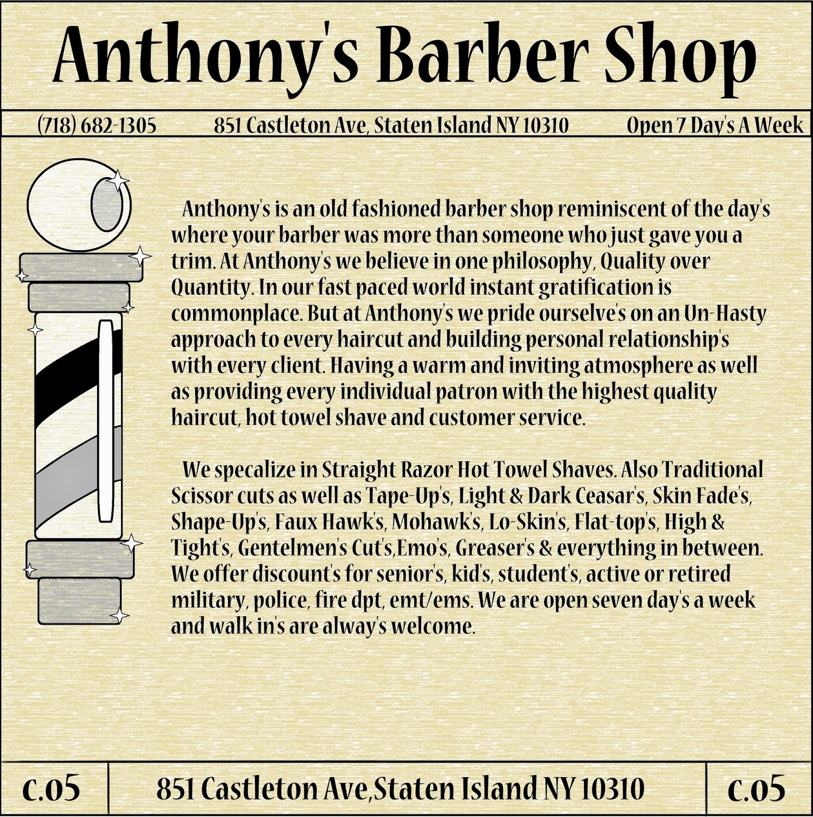 Photo of Anthonys Barber Shop in Staten Island City, New York, United States - 3 Picture of Point of interest, Establishment, Store, Health, Hair care, Art gallery