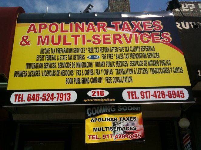 Photo of APOLINAR TAXES & MULTI-SERVICES in New York City, New York, United States - 1 Picture of Point of interest, Establishment, Finance, Accounting