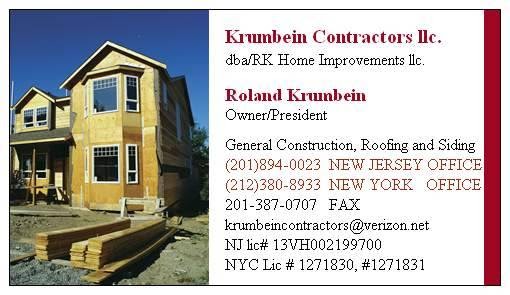 Photo of Krumbein Contractors LLC. in Tenafly City, New Jersey, United States - 1 Picture of Point of interest, Establishment, General contractor, Roofing contractor