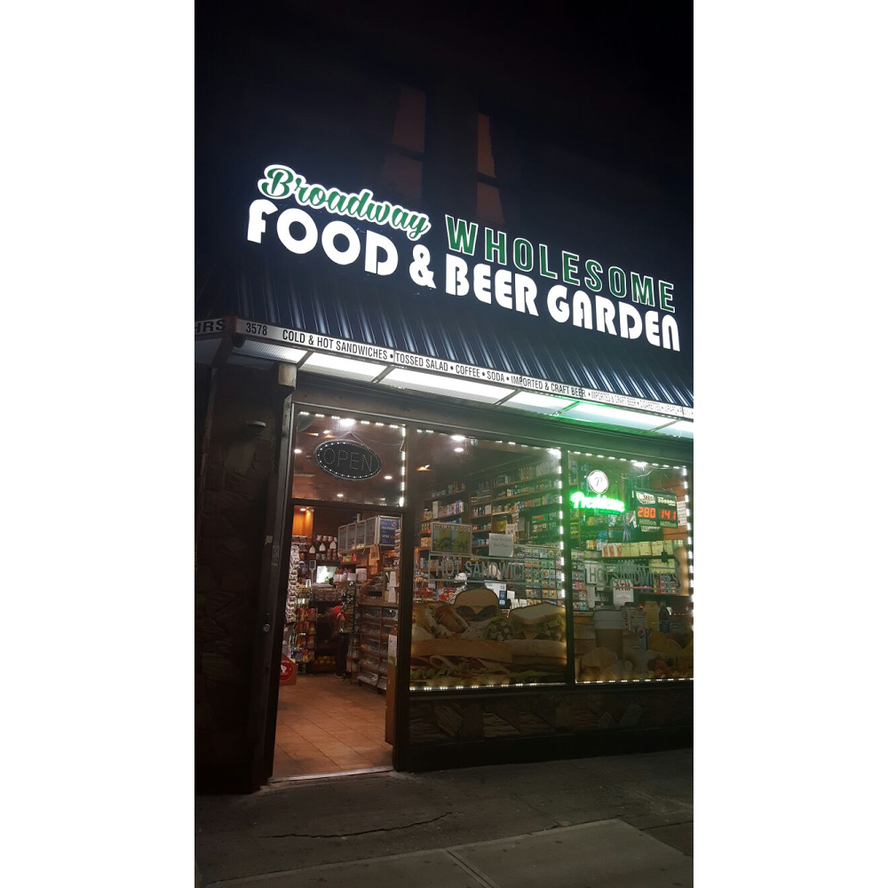 Photo of Broadway Wholesome Food & Beer Garden in New York City, New York, United States - 2 Picture of Restaurant, Food, Point of interest, Establishment, Store, Grocery or supermarket, Liquor store