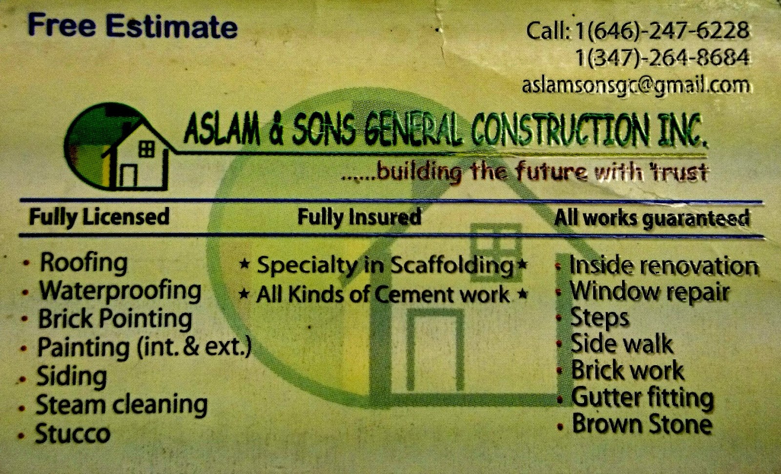 Photo of ASLAM AND SONS GENERAL CONSTRUCTION INC. in Brooklyn City, New York, United States - 1 Picture of Point of interest, Establishment, Store, Home goods store, General contractor, Roofing contractor