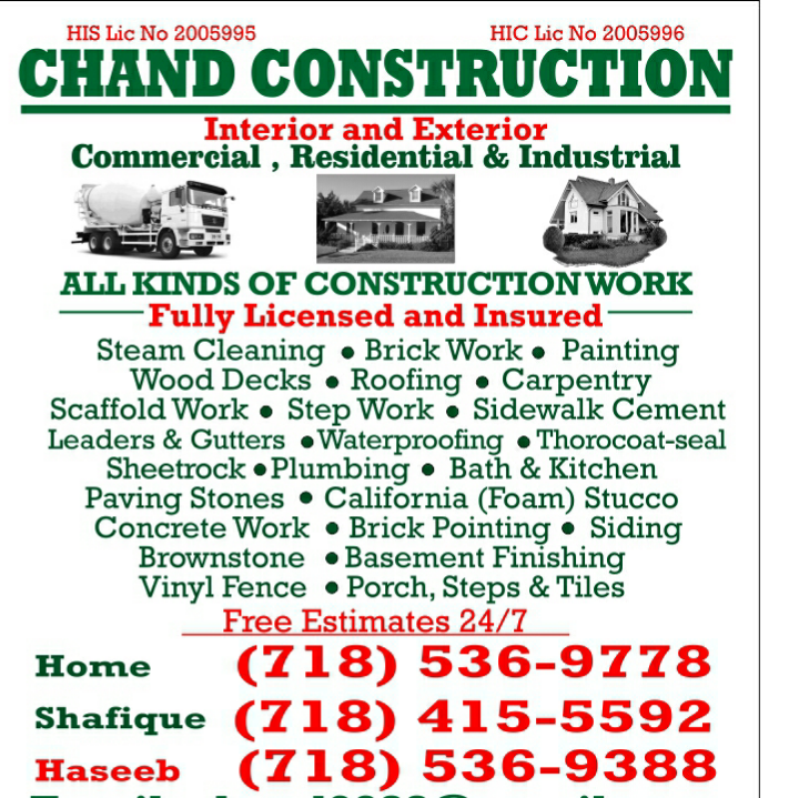 Photo of Chand construction in Queens City, New York, United States - 1 Picture of Point of interest, Establishment, General contractor