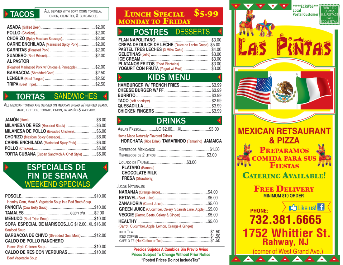 Photo of Las Pinatas Mexican Restaurant in Rahway City, New Jersey, United States - 3 Picture of Restaurant, Food, Point of interest, Establishment, Store, Meal takeaway, Meal delivery