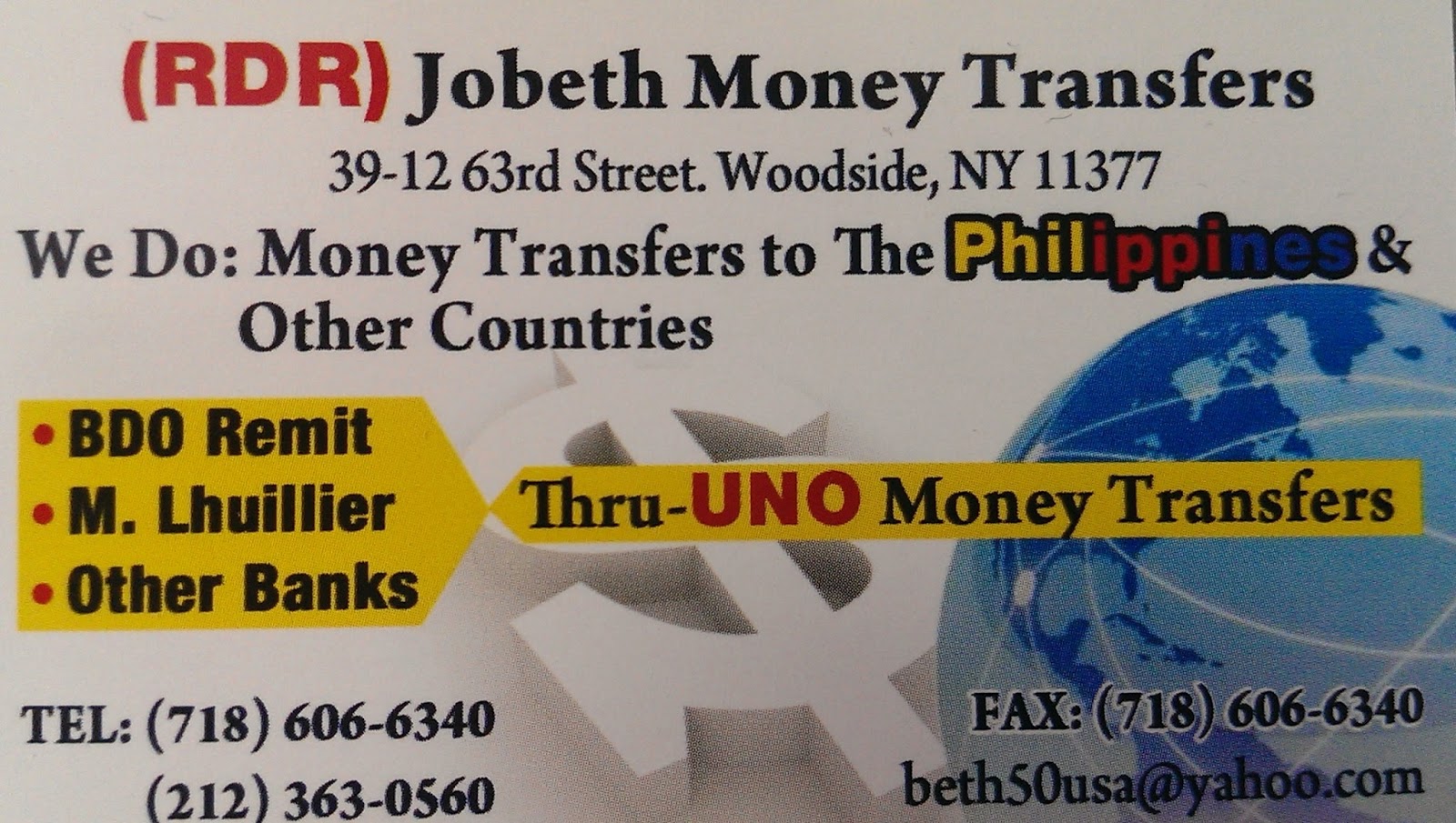 Photo of Jobeth Global & Uno money transfers/ money remittance in Queens City, New York, United States - 1 Picture of Point of interest, Establishment, Finance