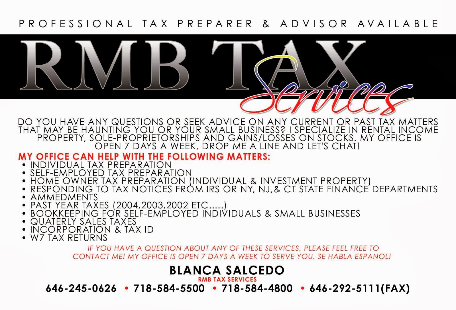 Photo of RMB Tax Services in Bronx City, New York, United States - 1 Picture of Point of interest, Establishment, Finance, Accounting