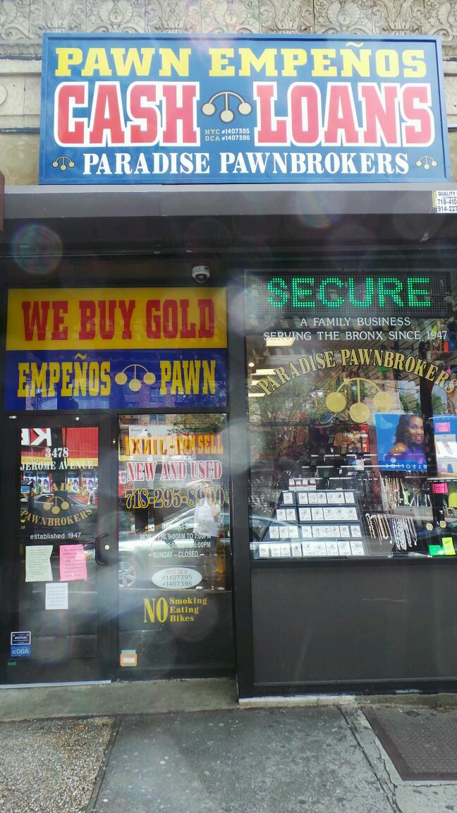 Photo of Paradise Pawnbrokers Inc in Bronx City, New York, United States - 1 Picture of Point of interest, Establishment, Finance, Store