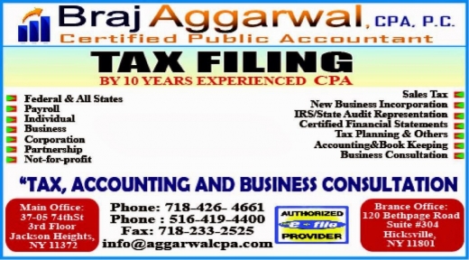 Braj Aggarwal, CPA P.C. in Queens City, New York, United States - #2 Photo of Point of interest, Establishment, Finance, Accounting
