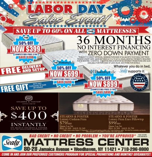 Photo by <br />
<b>Notice</b>:  Undefined index: user in <b>/home/www/activeuser/data/www/vaplace.com/core/views/default/photos.php</b> on line <b>128</b><br />
. Picture for Sealy Mattress Center in Queens City, New York, United States - Point of interest, Establishment, Store, Home goods store, Furniture store