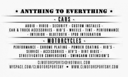 Photo by <br />
<b>Notice</b>:  Undefined index: user in <b>/home/www/activeuser/data/www/vaplace.com/core/views/default/photos.php</b> on line <b>128</b><br />
. Picture for CL Motorsports inc. in Staten Island City, New York, United States - Point of interest, Establishment, Store, Car repair, Electronics store