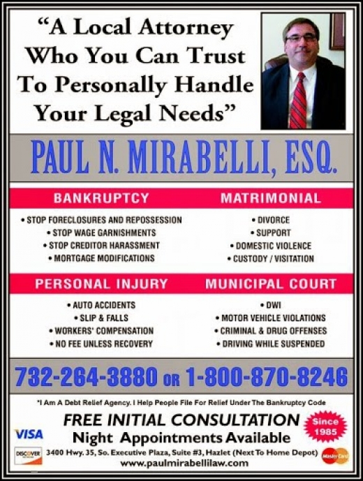 Paul N Mirabelli, Esq. in Hazlet City, New Jersey, United States - #3 Photo of Point of interest, Establishment, Lawyer
