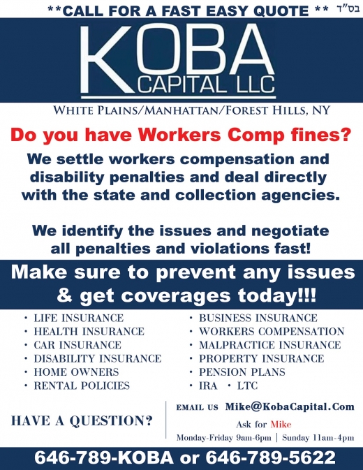 Koba Capital LLC Insurance 646-789-5622 or Info@KobaCapital.com in Queens City, New York, United States - #2 Photo of Point of interest, Establishment, Finance, Health, Insurance agency