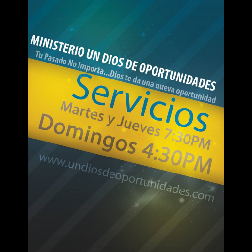 Photo by <br />
<b>Notice</b>:  Undefined index: user in <b>/home/www/activeuser/data/www/vaplace.com/core/views/default/photos.php</b> on line <b>128</b><br />
. Picture for Ministerio Un Dios de Oportunidades in New York City, New York, United States - Point of interest, Establishment, Church, Place of worship