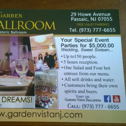Photo by <br />
<b>Notice</b>:  Undefined index: user in <b>/home/www/activeuser/data/www/vaplace.com/core/views/default/photos.php</b> on line <b>128</b><br />
. Picture for The Garden Vista Ballroom in Passaic City, New Jersey, United States - Food, Point of interest, Establishment