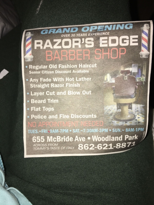 Razors Edge Barber Shop in Woodland Park City, New Jersey, United States - #2 Photo of Point of interest, Establishment, Health, Hair care