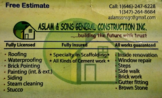 ASLAM AND SONS GENERAL CONSTRUCTION INC. in Brooklyn City, New York, United States - #1 Photo of Point of interest, Establishment, Store, Home goods store, General contractor, Roofing contractor