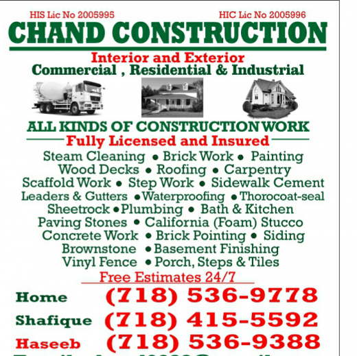 Chand construction in Queens City, New York, United States - #1 Photo of Point of interest, Establishment, General contractor