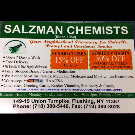 Salzman Chemists in Flushing City, New York, United States - #3 Photo of Point of interest, Establishment, Store, Health, Pharmacy